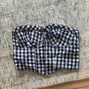 Blue and White Gingham Bustier Top